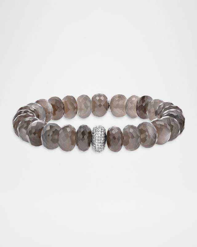 10mm Grey Moonstone Donut Bead Bracelet with Diamonds